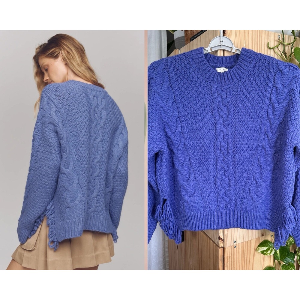 Anthropologie Pilcro Cable Knit Sweater‎ Women's L Periwinkle Blue Purplish EUC